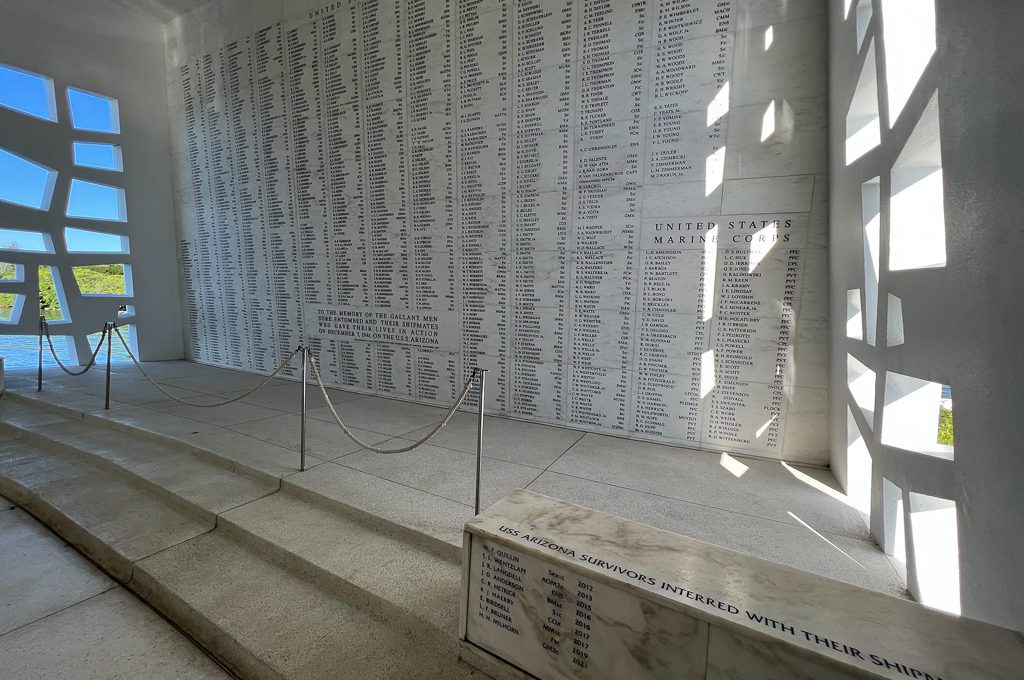 USS Arizona memorial shrine wall of names