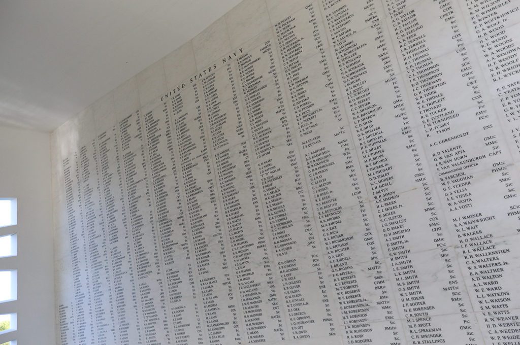 USS Arizona memorial shrine wall of names