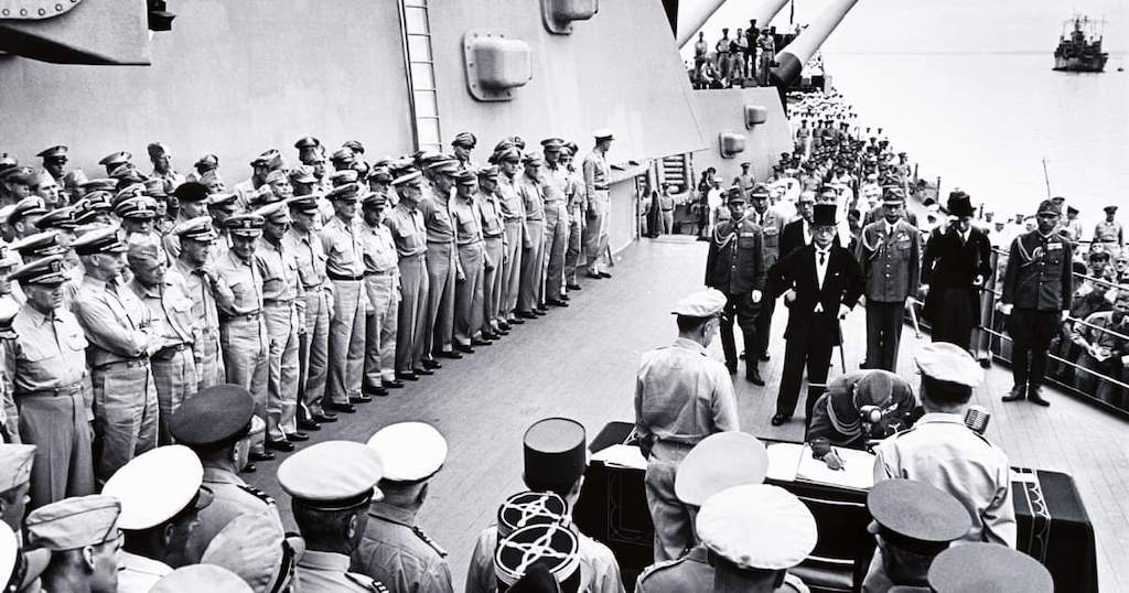 USS Missouri surrender deck historical photo