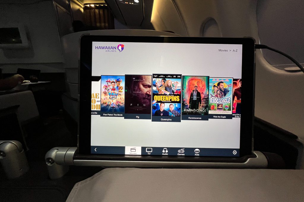 Hawaiian Airlines First Class A330 seat movies