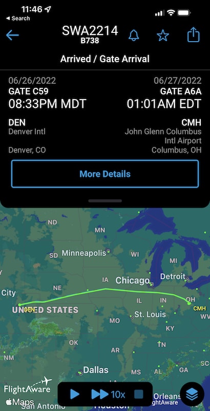 FlightAware screen 