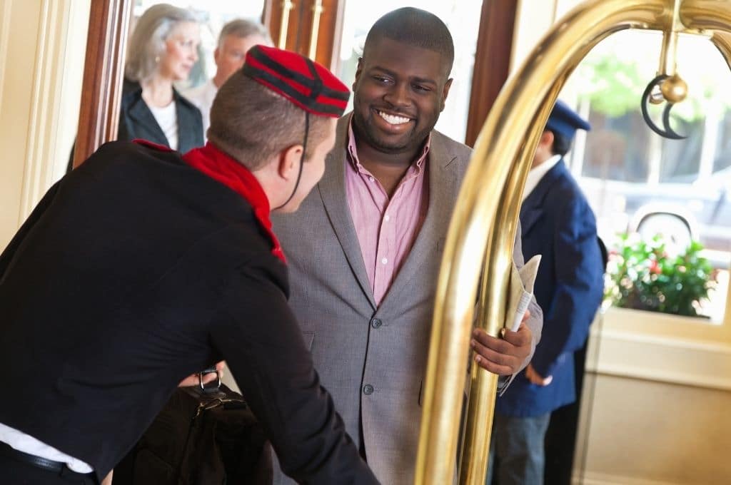 bellhop using cart