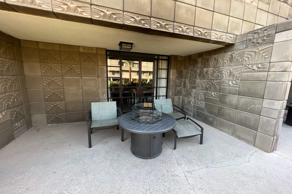 Arizona Biltmore guest room balcony with fire pit