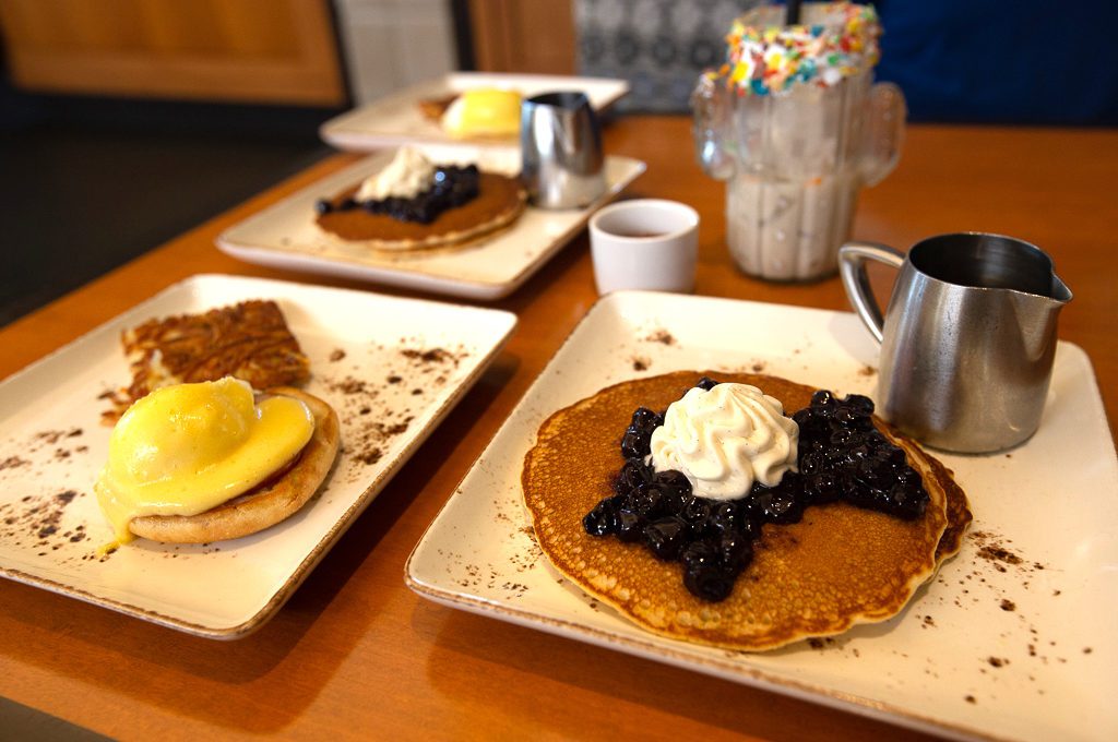 Hotel breakfast with pancakes