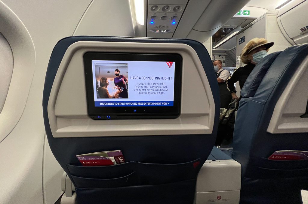 Delta First Class cabin A321-200 seatback TV