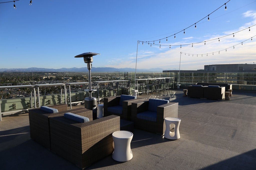 Hilton H Hotel at LAX rooftop terrace.