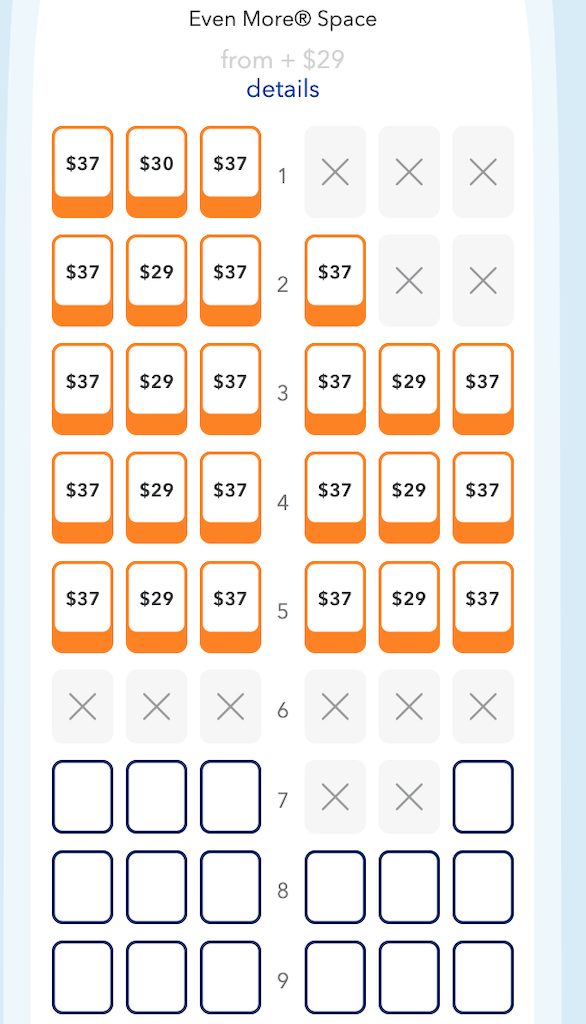JetBlue seat map pricing