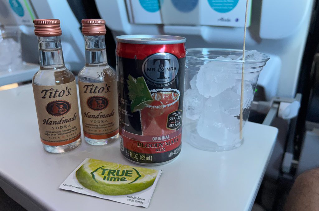 Alaska Airlines Premium Class alcoholic drink