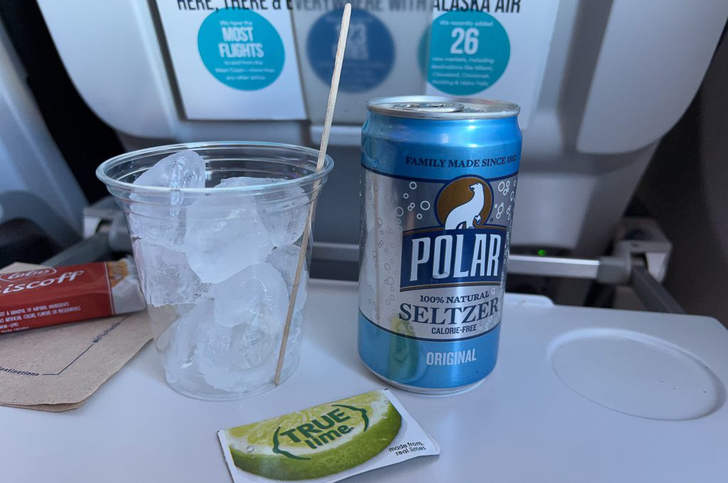 Alaska Airlines Premium Class drink