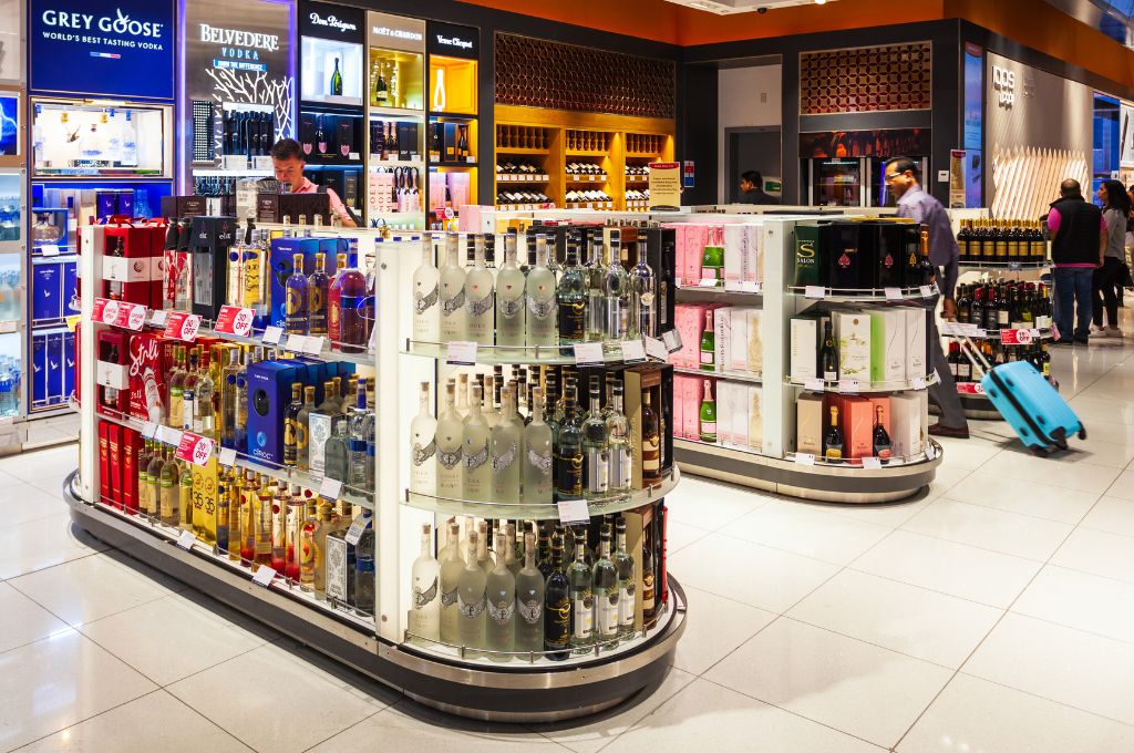 duty-free liquor shelf