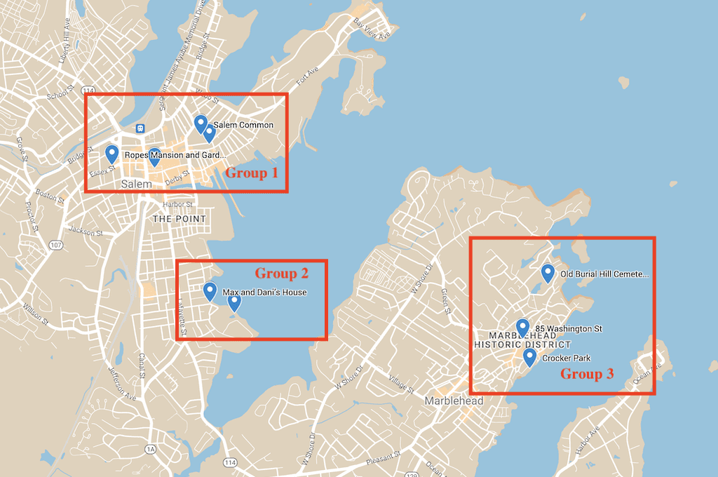 Map of Hocus Pocus movie filming locations.