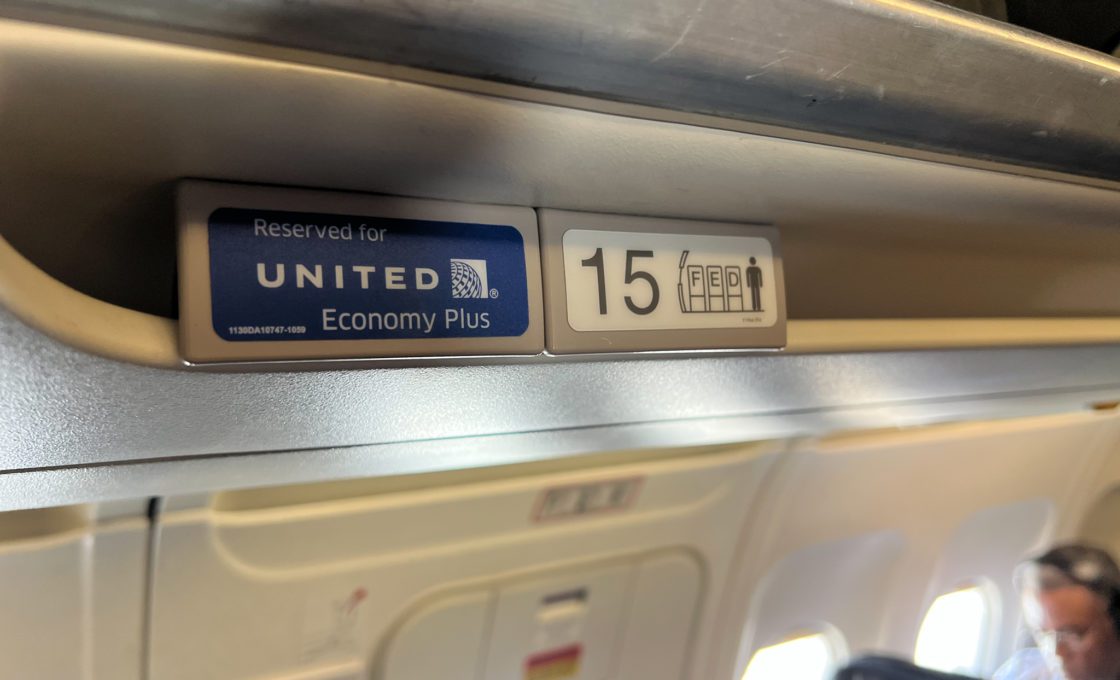 United Economy Plus overhead storage bin