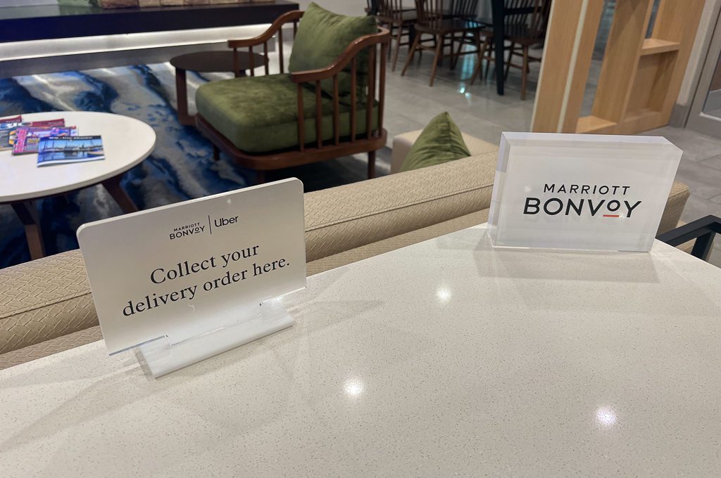Uber eats food delivery area hotel lobby