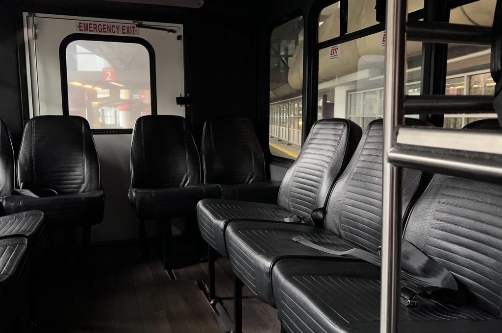 Interior of shuttle bus