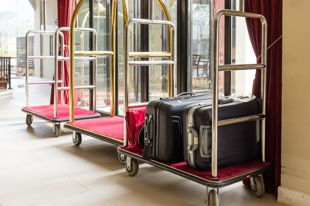 Luggage in hotel lobby