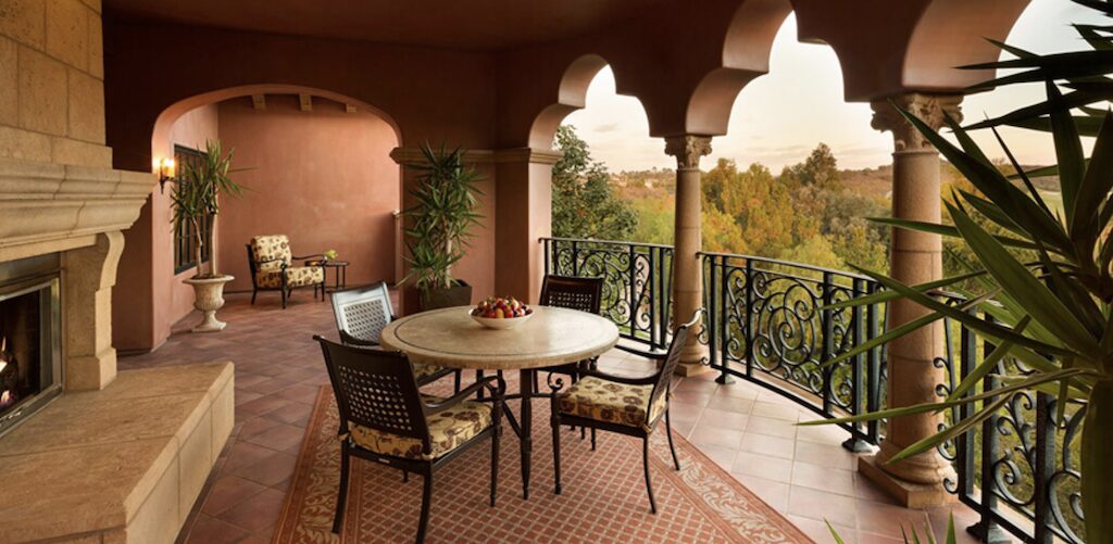 Fairmont Grand Del Mar Grand Suite balcony with fireplace