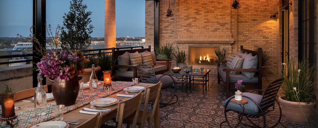 Hotel Emma, The Emma Koehler Suite terrace with fireplace