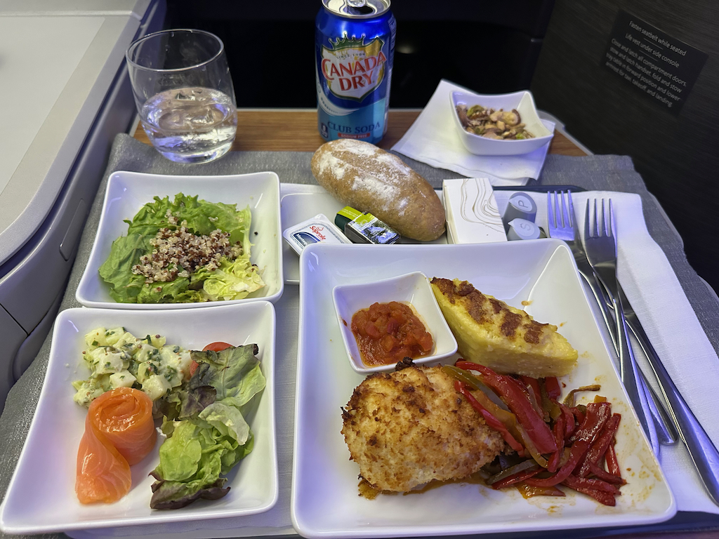American Airlines 777-200 Business Class dinner