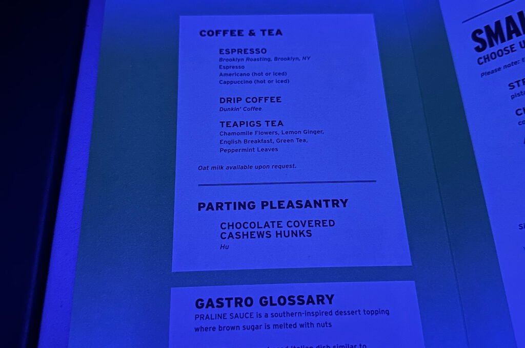 JetBlue A321 Classic Mint suite menu