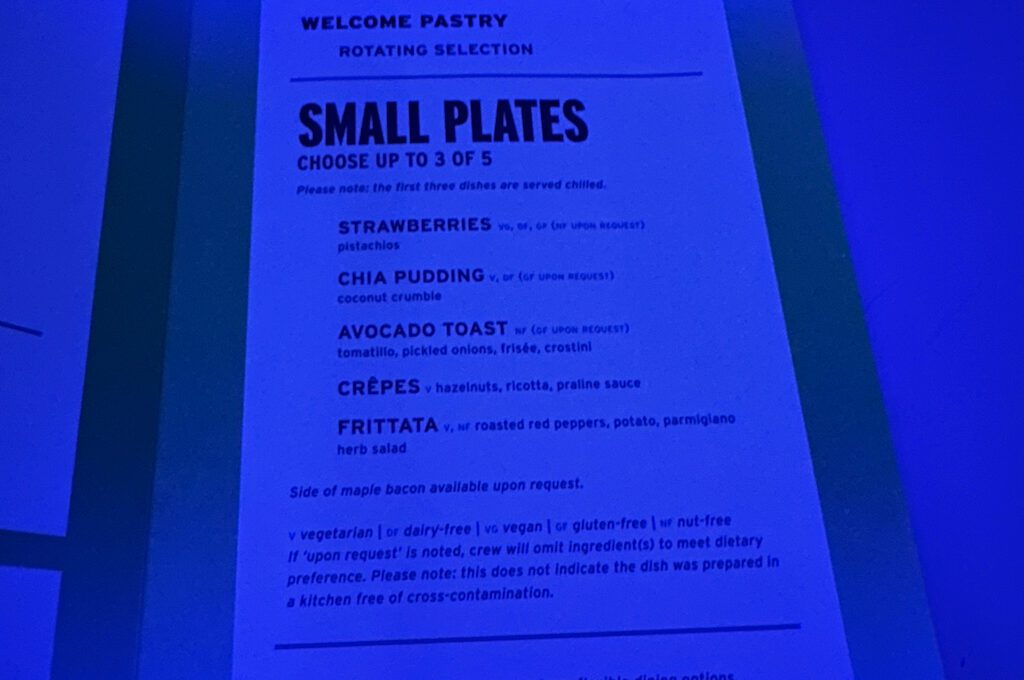 JetBlue A321 Classic Mint suite menu