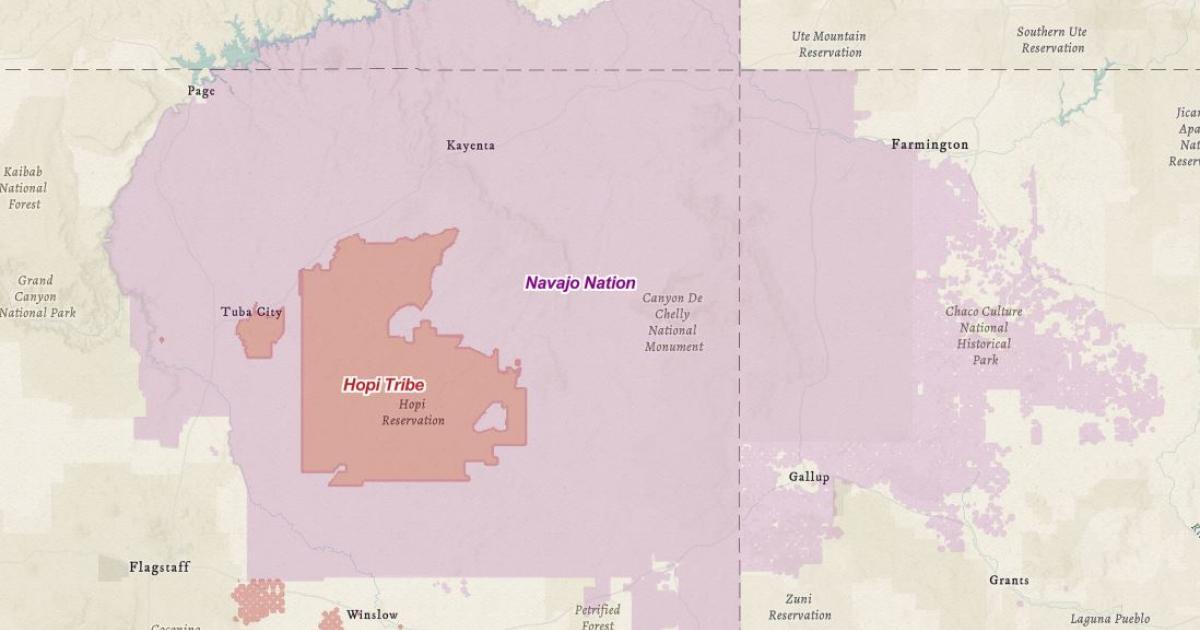 Arizona Navajo nation hopi reservation map