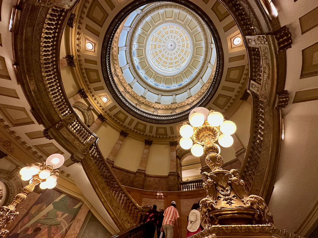 Colorado State Capitol grand staircase looking up into dome