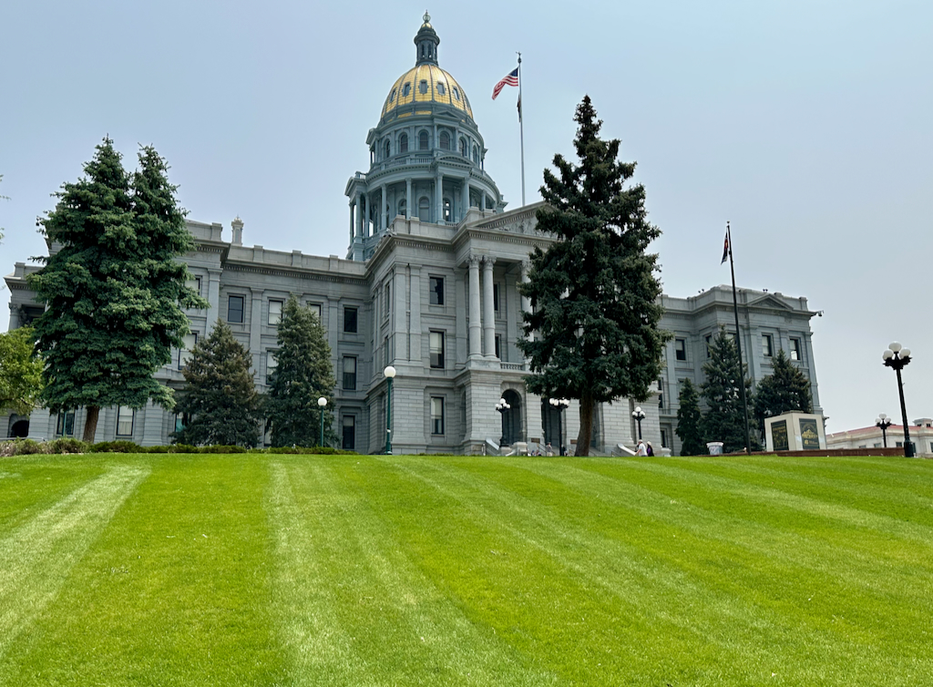 Colorado State Capitol front lawn with view of gold dome