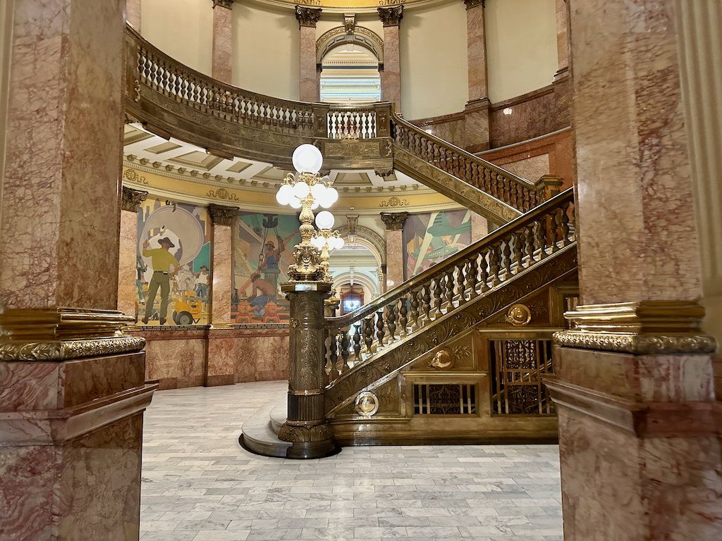 Colorado State Capitol grand staircase with murals
