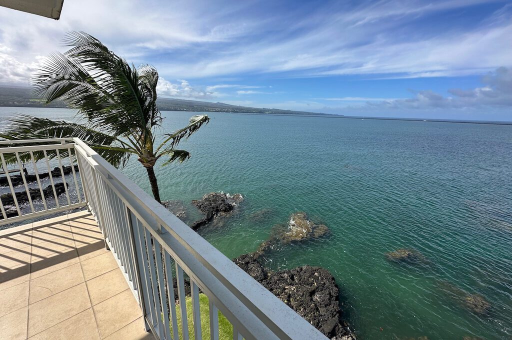 Oceanfront junior suite balcony overlooking ocean at Hilton DoubleTree Hilo