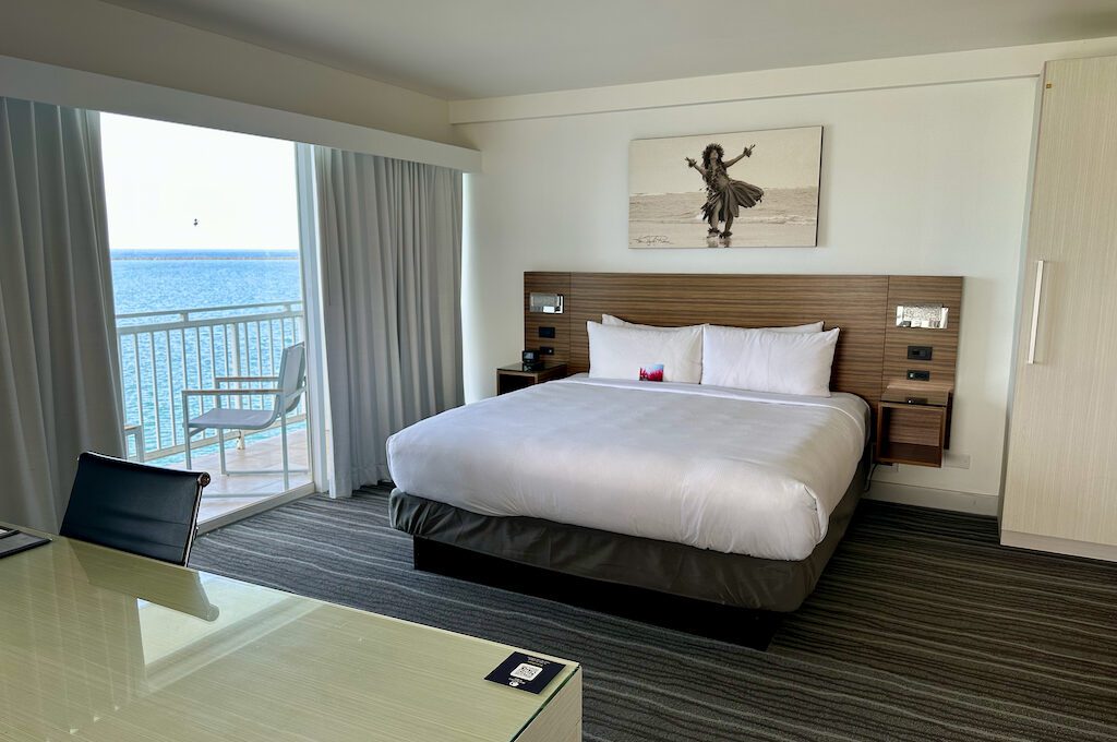 Oceanfront junior suite bedroom at Hilton DoubleTree Hilo