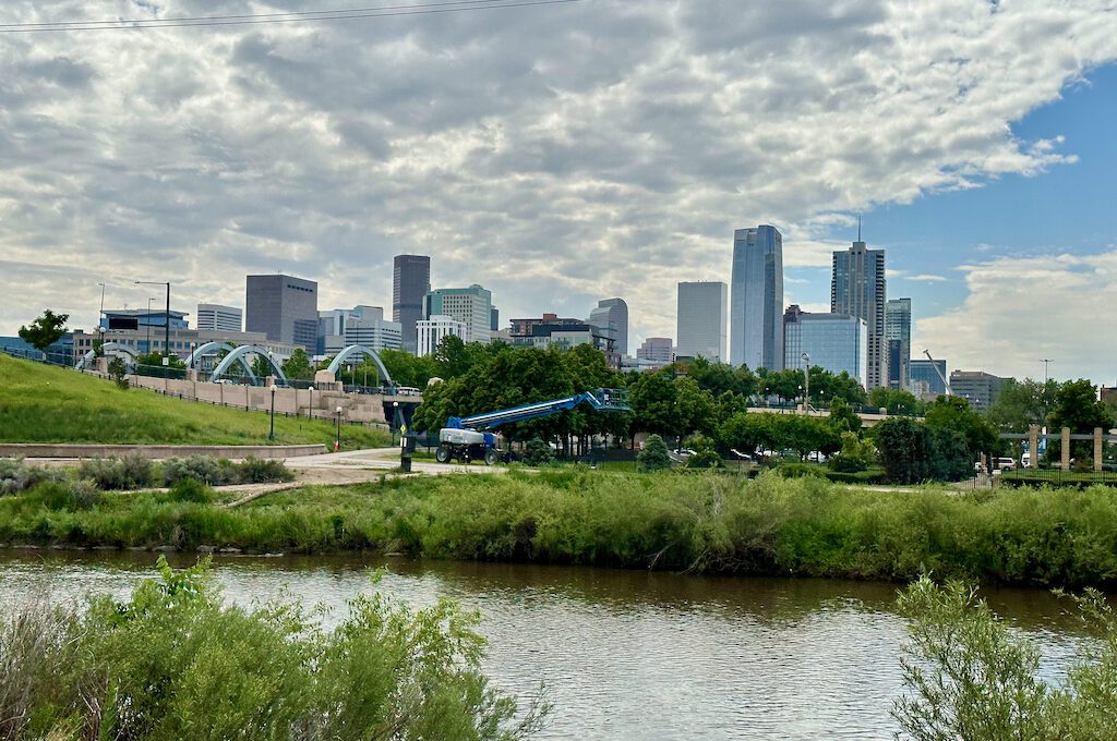 Denver Trolley View of Denver skyline