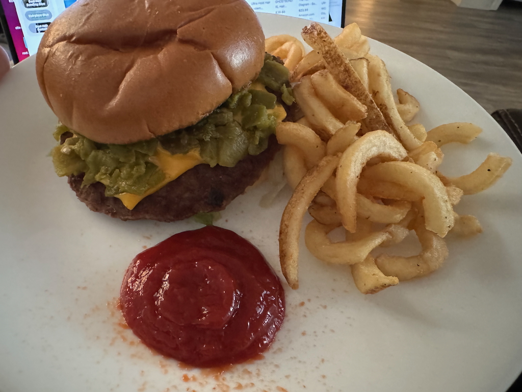 Blake’s Lotaburger green chile burger and fried