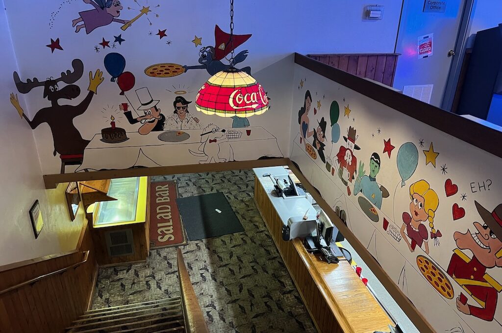 Cartoon characters painted in stair way Bullwinkle’s Downtown Juneau