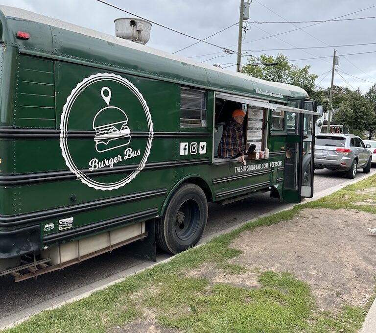 Green bus food truck Burger Bus Marquette, MI