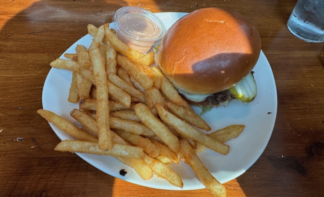 Burger and french fries Palate Neighborhood Bistro