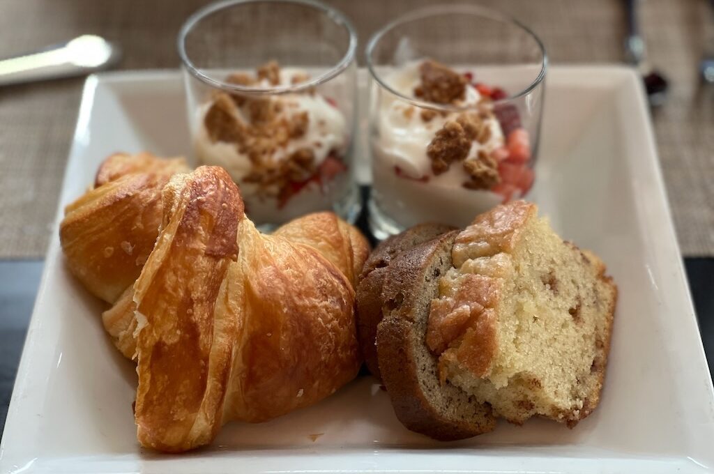 Banana bread, croissants, and cinnamon coffee cake at Salt Juneau