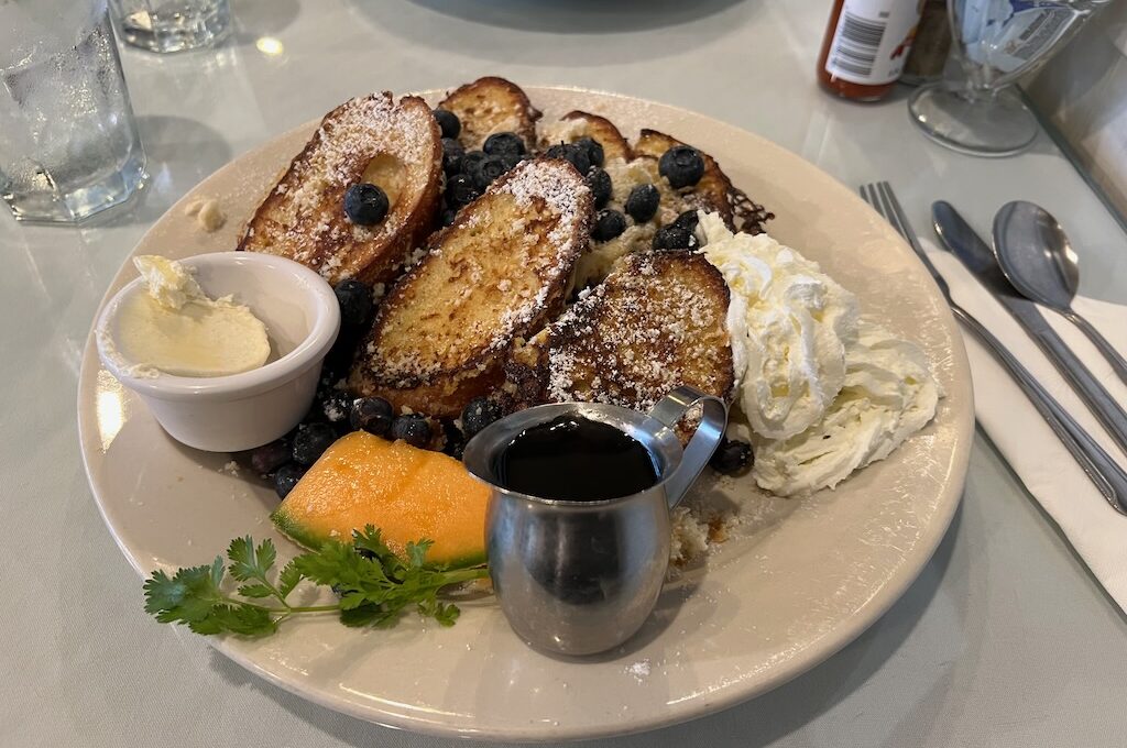 French toast cantaloupe and syrup at Sandpiper Cafe Juneau