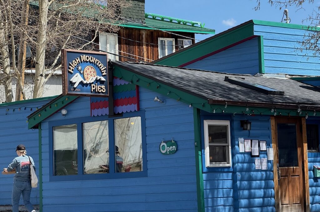 Exterior of blue and green building
