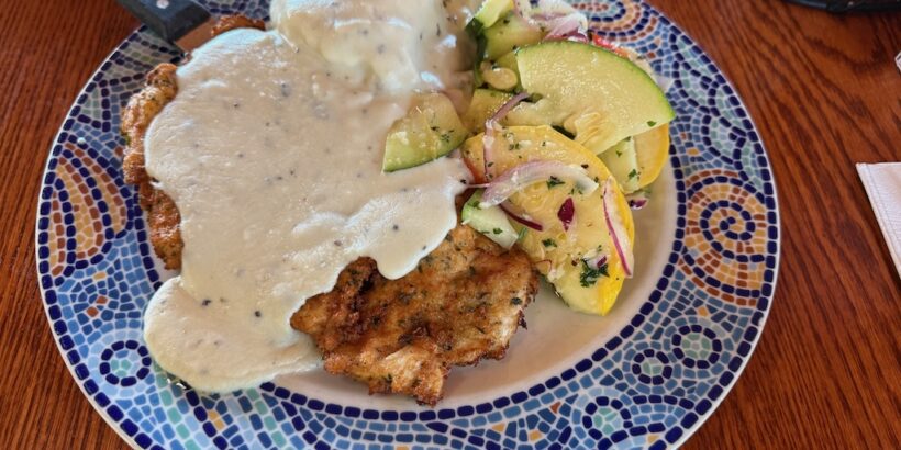 Chicken Fried Chicken gravy mashed potatoes and vegetables