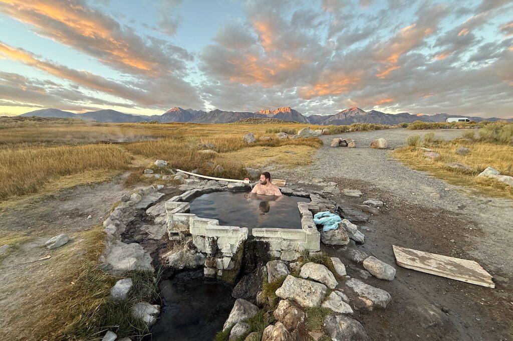 man soaking in Shepherd Hot Springs