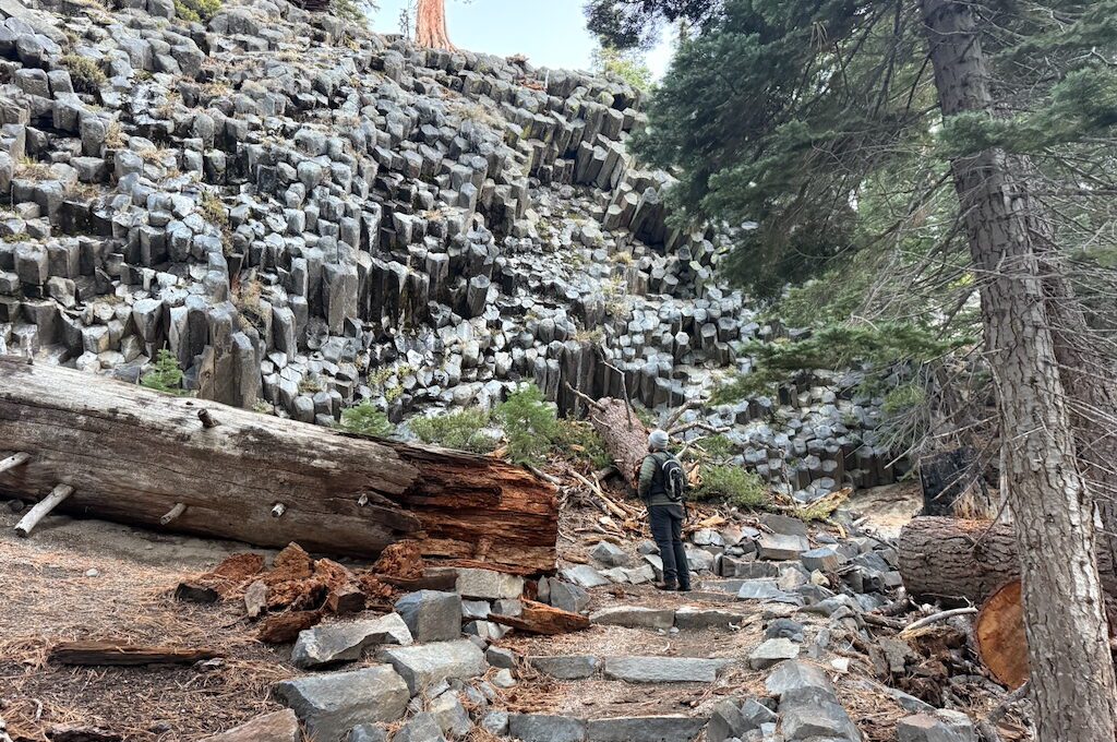 Man, looking at the side of Devils Postpile